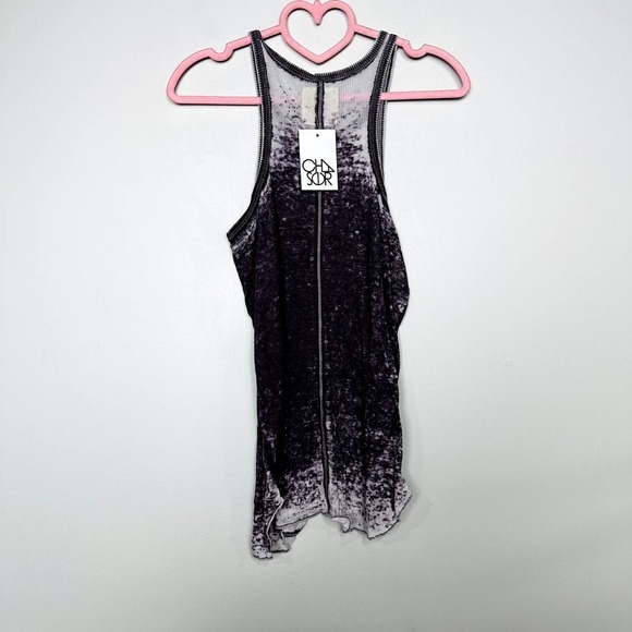 Chaser NWT Vintage Ribbed Seamed Shirttail Racerback Tank Top Cabernet Sz Medium - Picture 4 of 4